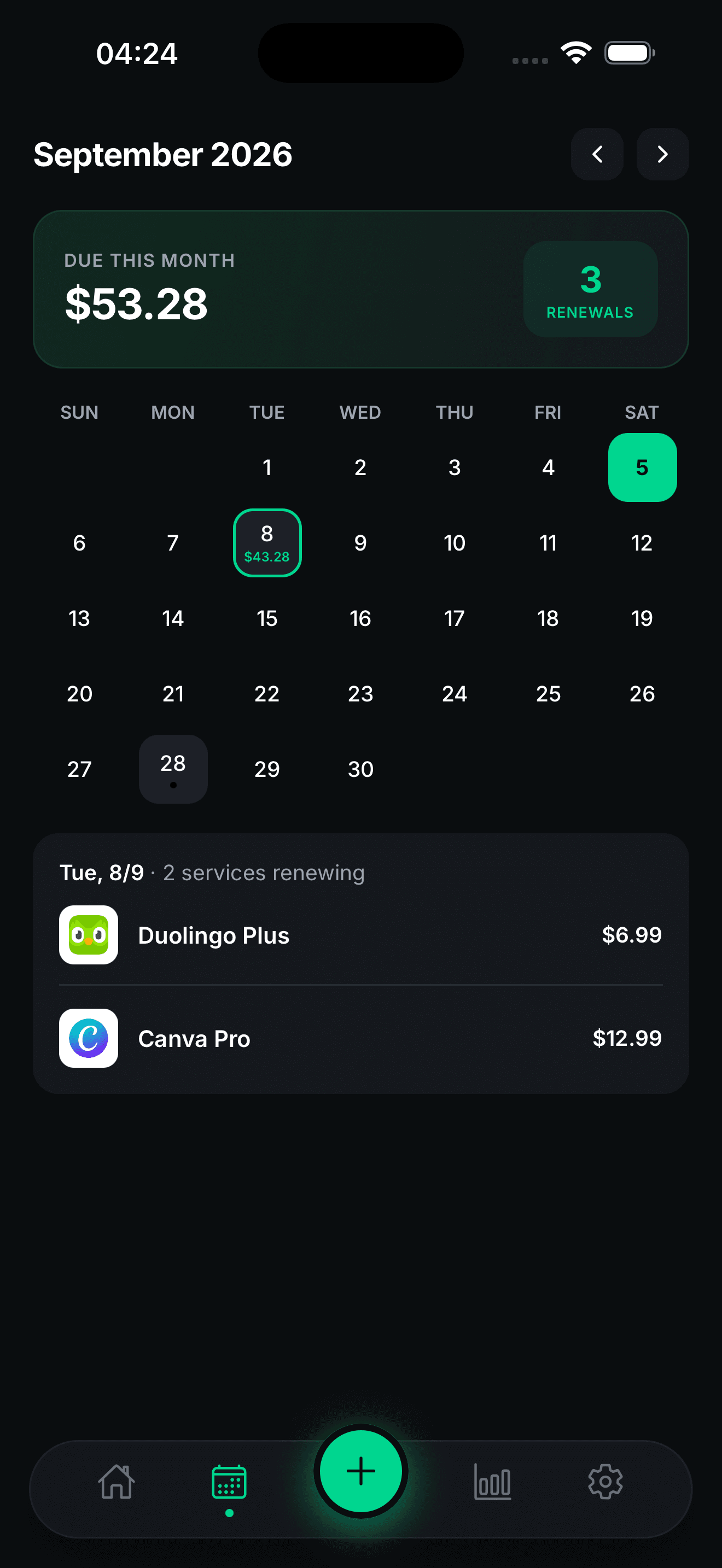 Monthly renewal calendar